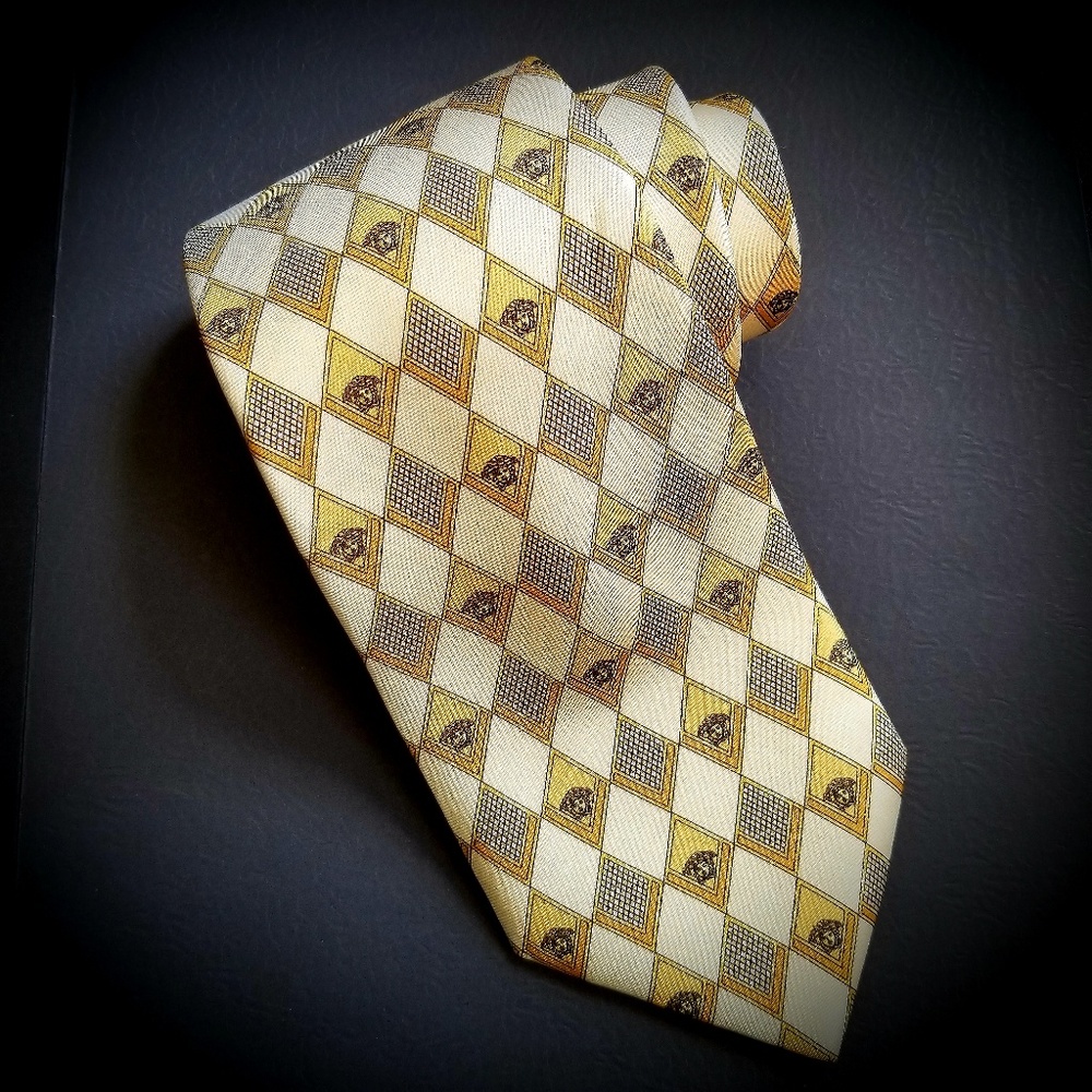 VERSACE tie silk medusa heads yellow